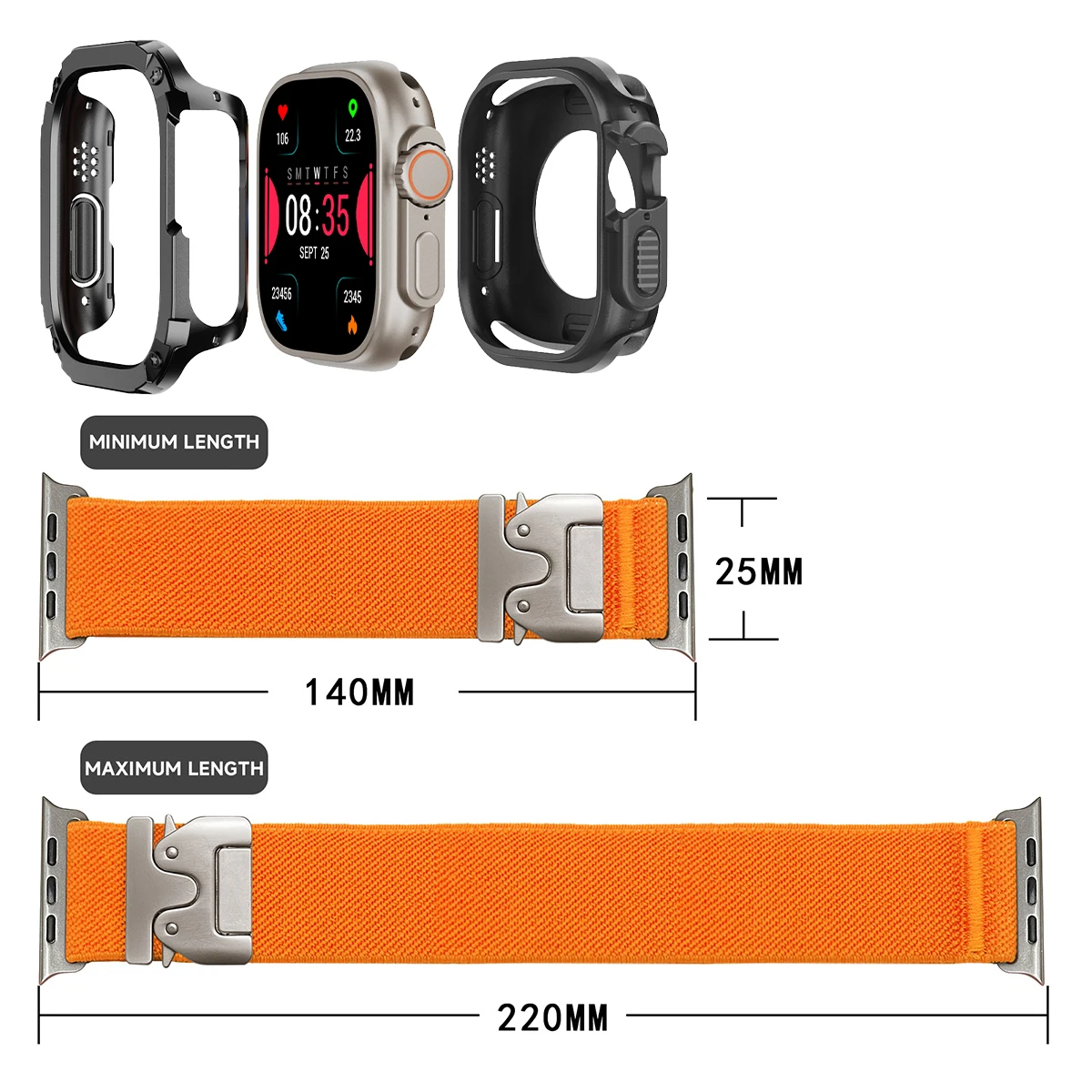 Funda + correa para Apple Watch Ultra Band 49mm 10 9 8 7 46mm 2 en 1 funda protectora de armadura pulsera de nailon para IWatch Series6 SE 5 4 3