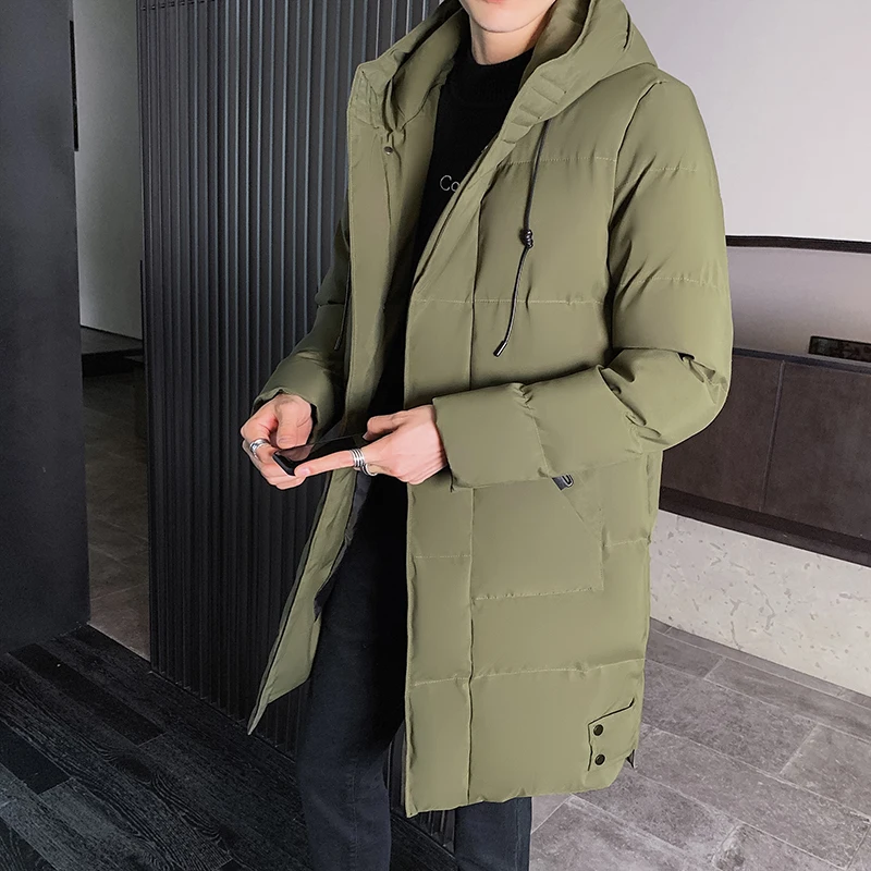 2026 Winter Man Cotton-Padded Jacket Simple Solid Color Cold-proof Outerwear Mid Length Long Sleeve Zipper Daily Men Hooded Coat