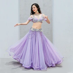 Elegant Popsong Women Egyptian Dance Competition Belly Dance Costume Oriental Dance Rhinestone Beaded Bra Belt Maxi Skirt