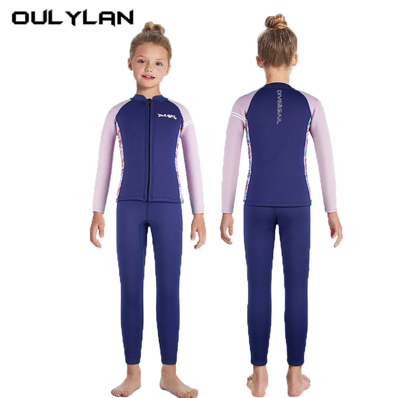 

Girl Front Zip Purple Neoprene Wetsuits Thickness Children Snorkel 2.5MM Diving Suit Jellyfish Two Pieces Surfing Swimsuit