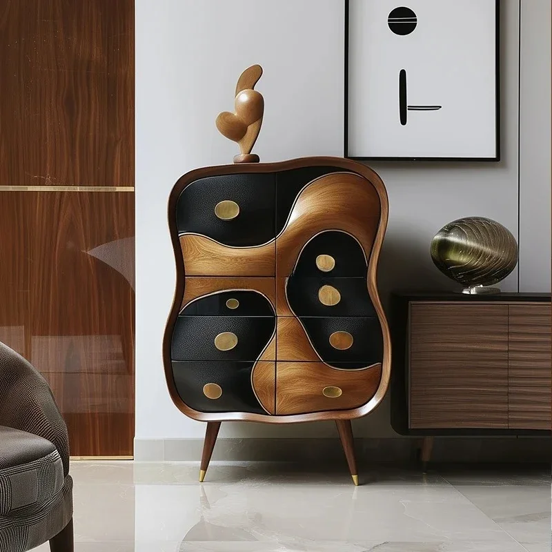 Italian-style eight-bucket solid wood storage design special-shaped drawer living room entrance decorative vertical cabinet