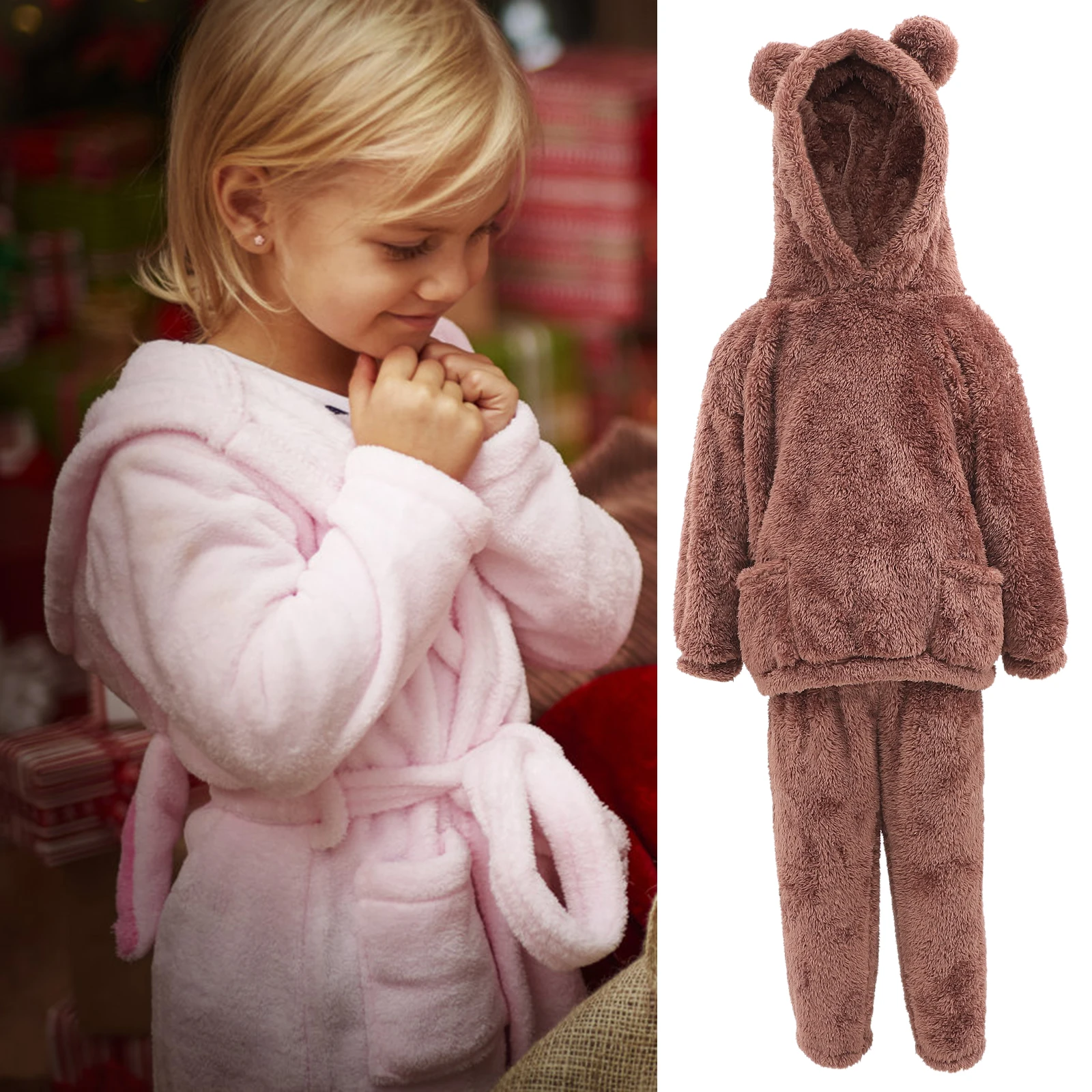 

Coral Fleece Kids Pajamas Set Winter Warm Sleepwear Toddler Loungewear Boys Girls Stylish Cozy Christmas Daily Wear
