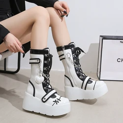 New Black and White Colour Block Fashion Women's Wedge Winter Women's Boots Punk Gothic Platform Shoes