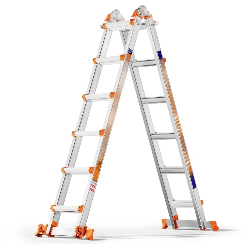 22FT Multi Position Ladder,A Frame 6 Step Ladder with Stabilizer Bar & Wheels,330 lbs Security Load