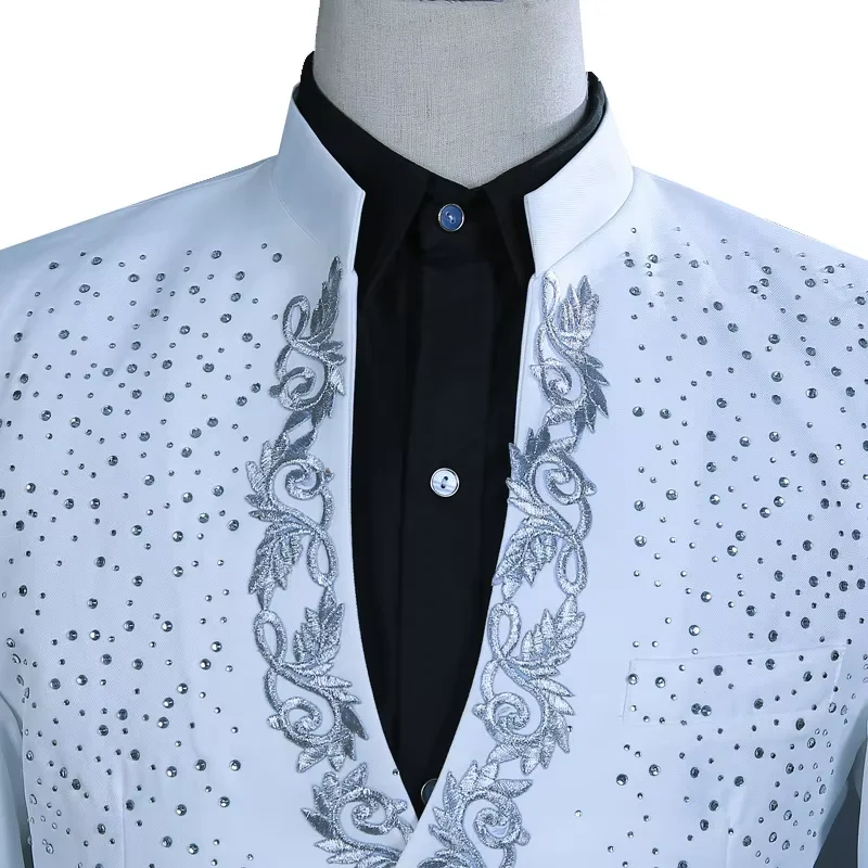 Men's Stand Collar Blazer Suit with Stamping Flower Design for Stage Performance Party Formal Wear Outfit