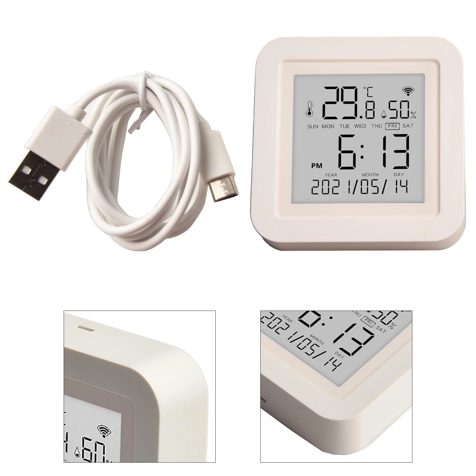 For Smart Life For Smart Home Temperature Monitor WiFi Indoor Sensor Offline Functionality Real-time Monitoring USB Charging