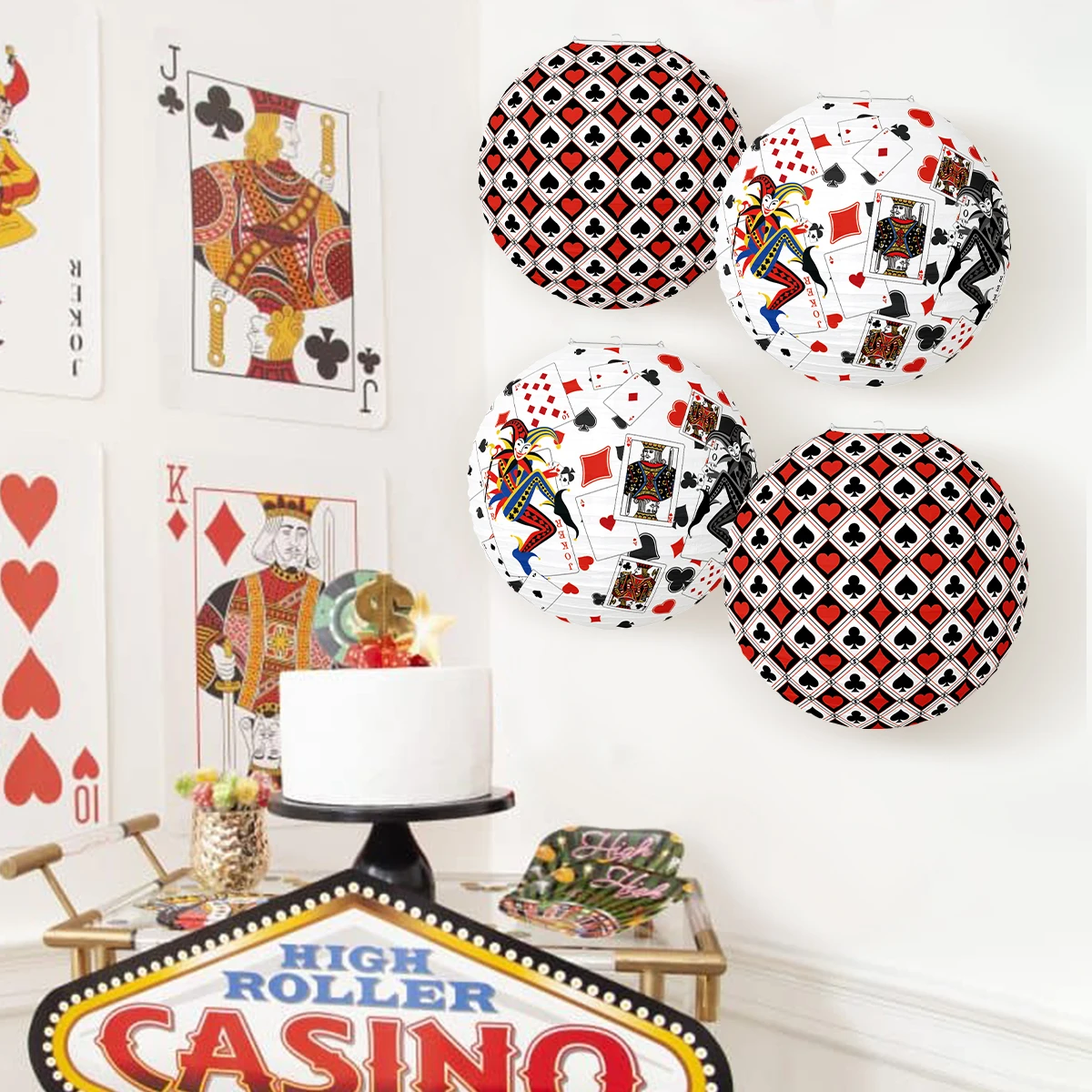 Casino Las Vegas Poker Theme Paper Lanterns Playing Card Hanging Ornament Background for Boy Birthday Wedding Party Decoration