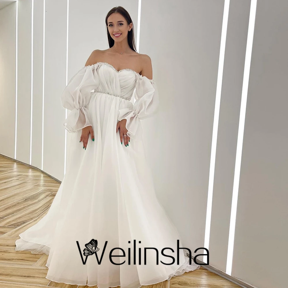 ที่กําหนดเอง Weilinsha Sweetheart Organza ชุดเจ้าสาวสําหรับผู้หญิงเข็มขัดลูกปัด 2023 Elegant ปิดไหล่ชุดแต่งงาน Robe De