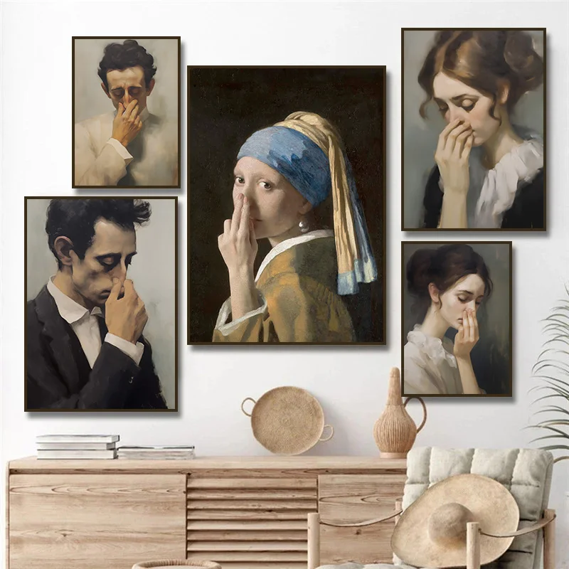 Toilet Humor Woman Bad Smell Poster Canvas Painting Wall Art Print, Funny Bathroom Decor Vintage Style Poster Cuadros