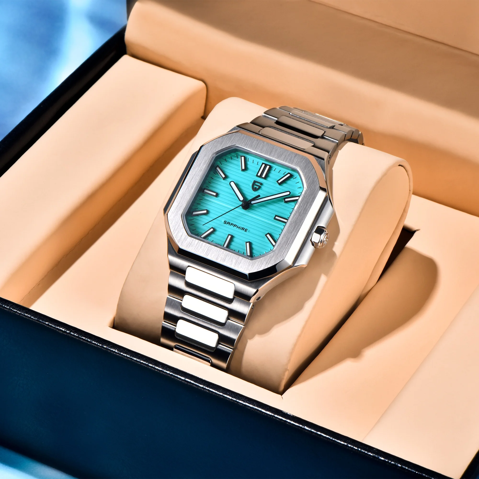 

PAGANI DESIGN YS019 Quartz Watch Waterproof Stainless Steel Strap Night Light Function Business Style Square Dial Men's Watch