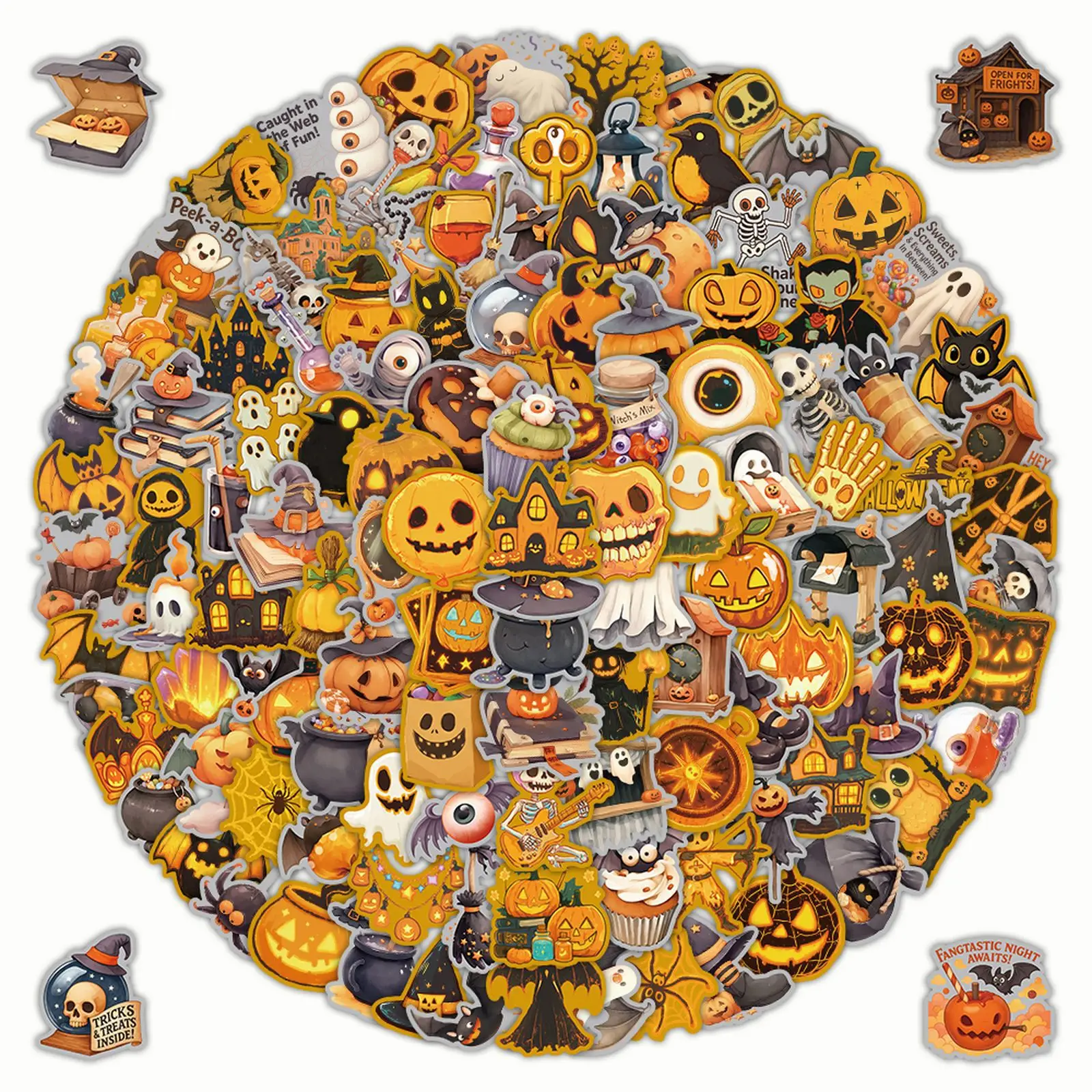 200 pezzi di zucca di Halloween testa decorativa tazza d'acqua tablet confezione regalo adesivo impermeabile con stampa in oro