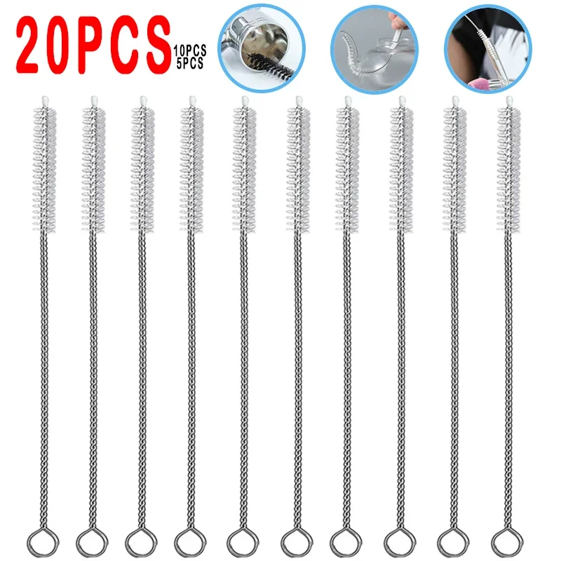 24cm Bending Stainless Straw Brush Cleaner Soft Hair Suction Glass Tube Cleaning Brushes Baby Kids Bottle Brush Long Handle Tool