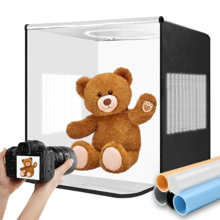 

Pro 24"x24" Photo Studio Light Box 3-Side Light Panel/3-Temp/Dimmable 10%-100%/CRI95+ with 5 PVC Backdrops Portable Softbox for