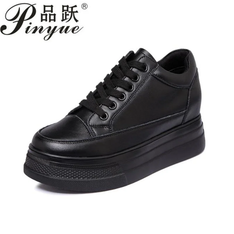 

7cm Autumn Genuine Leather Women Casual Shoes Platform Wedge Women Fashion Sneakers Chunky Shoes Summer Vulcanized shoes 34-39