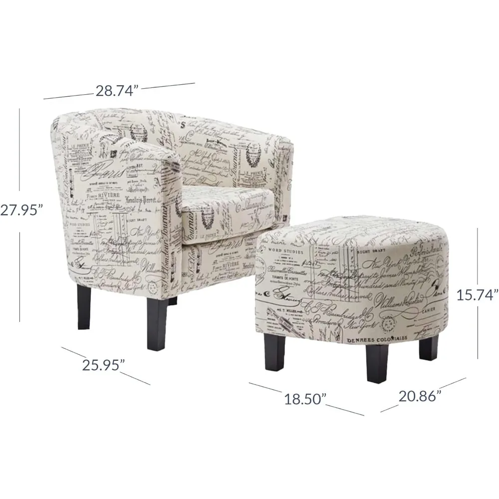 كرسي مميز مع مجموعة عثمانية، مجموعة كراسي خلفية منحنية حديثة مكونة من قطعتين، كرسي قراءة حوض مستدير أسطواني ومسند للقدمين لـ L