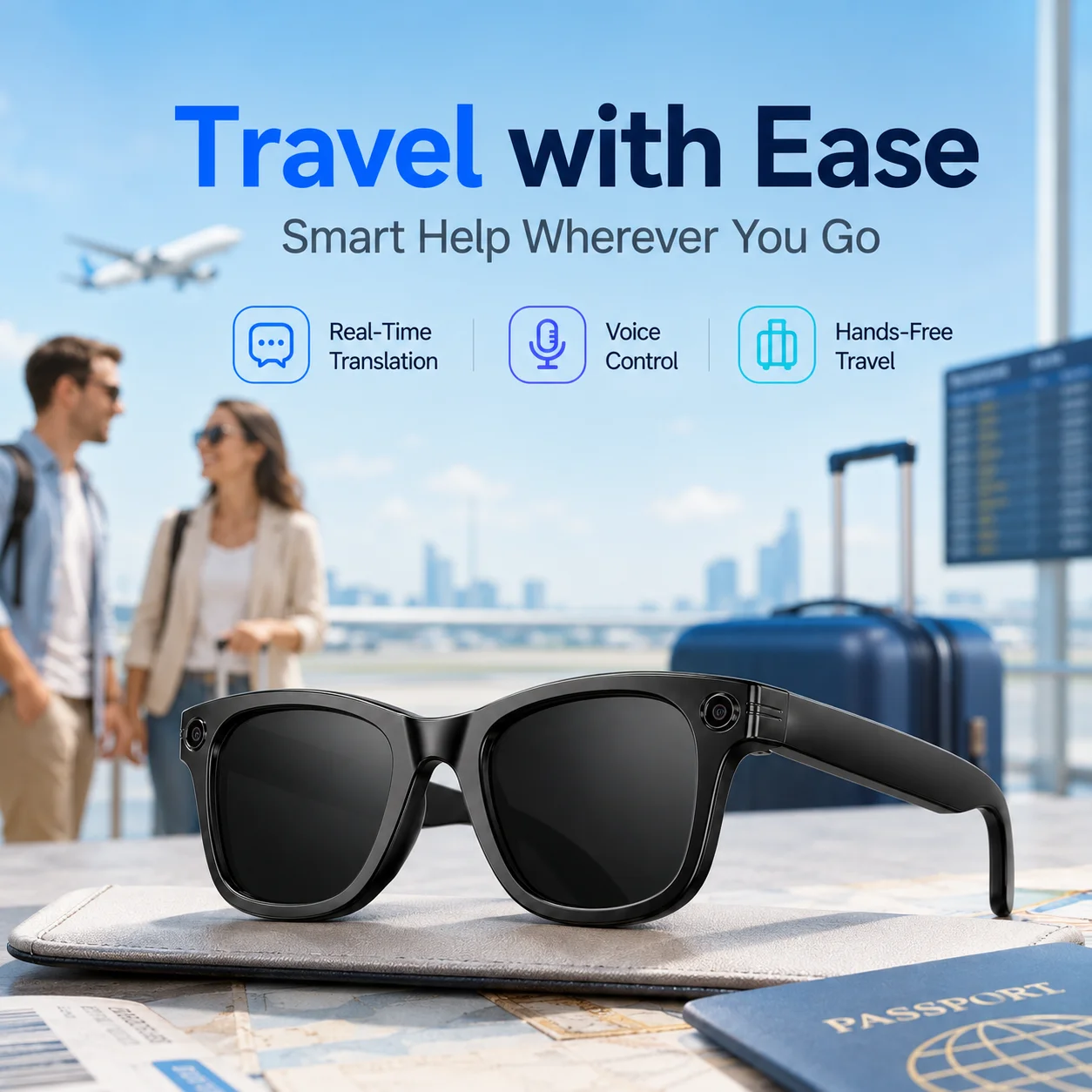 W610T AI Smart Glasses with Video Camera 800W Outdoor Sunglasses BT Calling Audio Record Wi-Fi Transfer Smart Wearable Headset