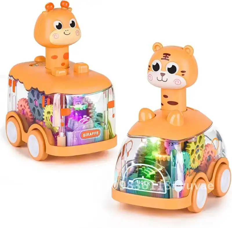 Coche de juguete de animales para bebés, coches de prensa y Go para niños pequeños, juguetes iluminados para tirar hacia atrás, coches de cuerda para niños de 1 a 2 años, regalos de cumpleaños