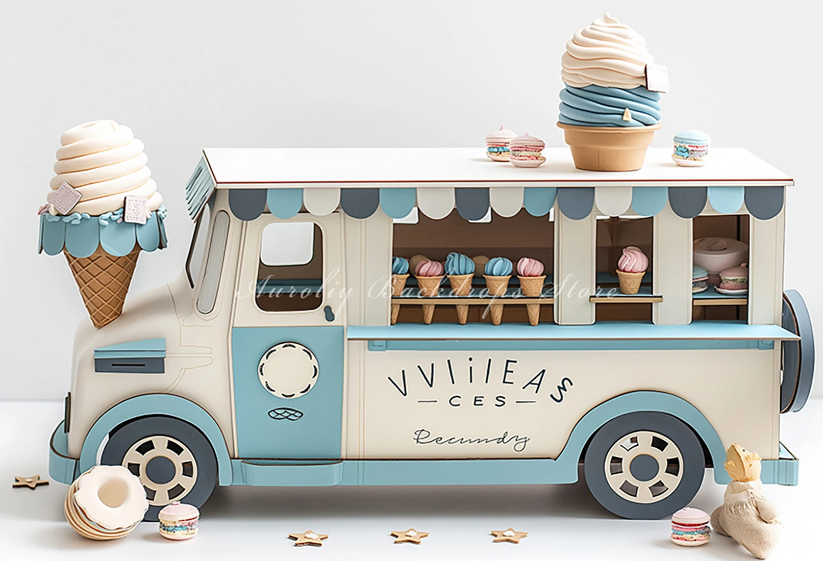 Ice Cream Truck Backgrounds Kids Adult Photography Props Child Baby Decors Dessert Summer Cool Sweet Cone Photo Backdrops