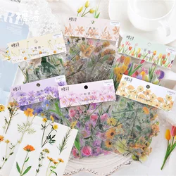 40Pcs/Lot Elegant Flower Series Stickers PET Transparent Scrapbook Phone Decoration Decals DIY Material Waterproof Sticker Gifts