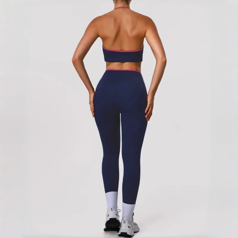 

Женский бесшовный комплект для йоги из 2 предметов, спортивный костюм для фитнеса и спортзала, облегающий бюстгальтер, длинные брюки с подъемом бедер, боди для бега