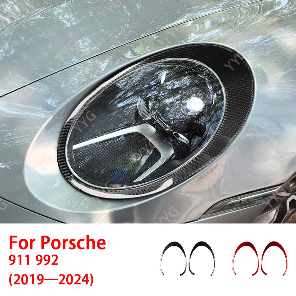 YYG For Porsche 911 992 2019—2023 Carbon Fiber Headlight Eyebrow Eyelid Panel Car Interior Accessories Cover Trim Sticker Decal