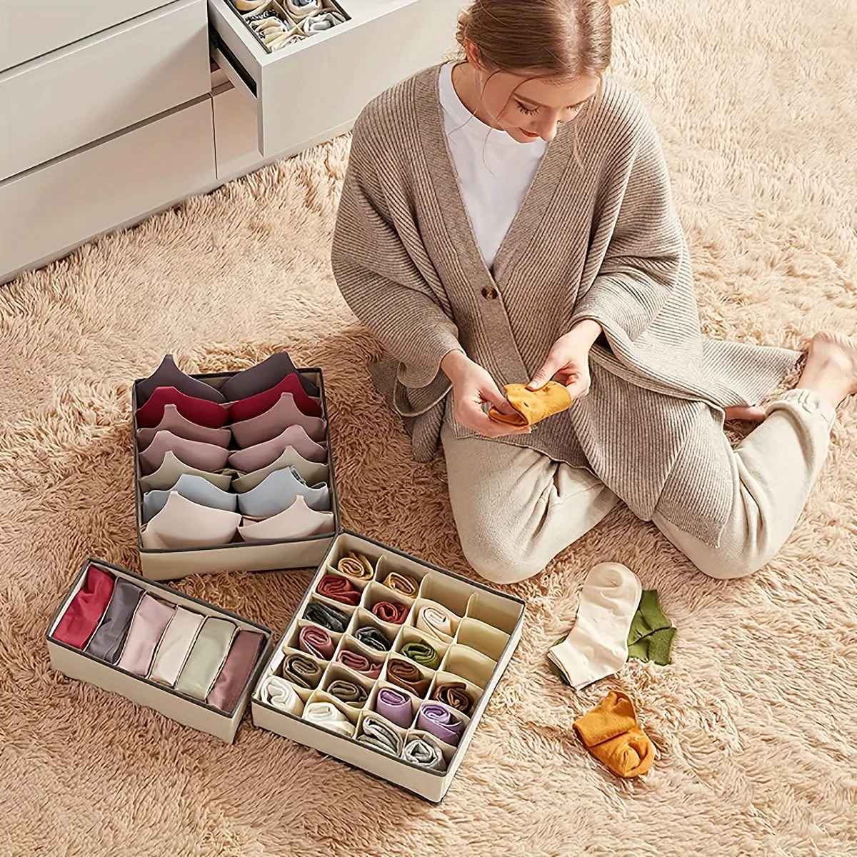 

4-piece set of underwear storage box, folding storage box, clothing storage, underwear, bra, sock drawer organizer box