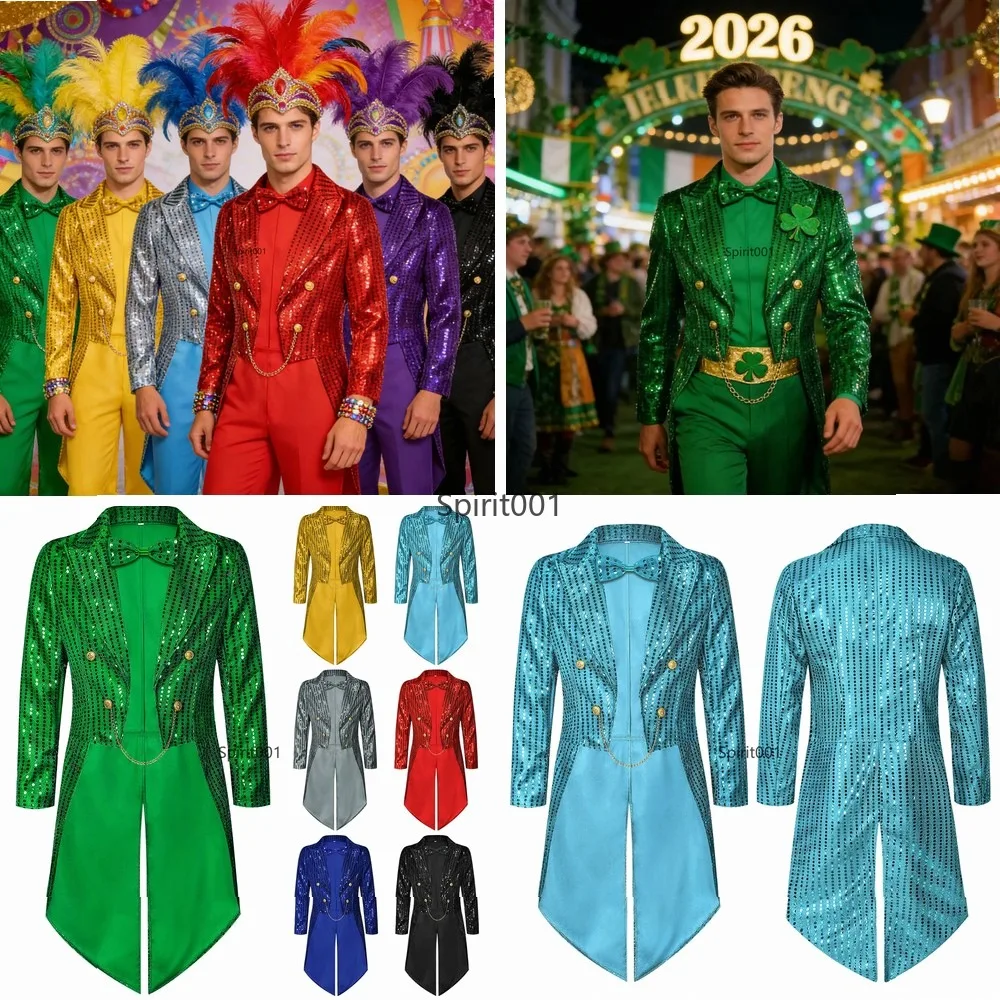 

Sparkly Sequins Tailcoat Jacket Gothic Steampunk Victorian Frock Coat Halloween Cosplay Costume Tuxedo Blazer