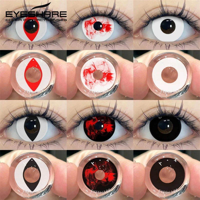 EYESHARE 1 Paar Cosplay weiße Linsen Halloween Farbkontaktlinsen Rote Augen-Make-up-Linsen Verrückte Kontaktlinsen Schwarze Augenlinse