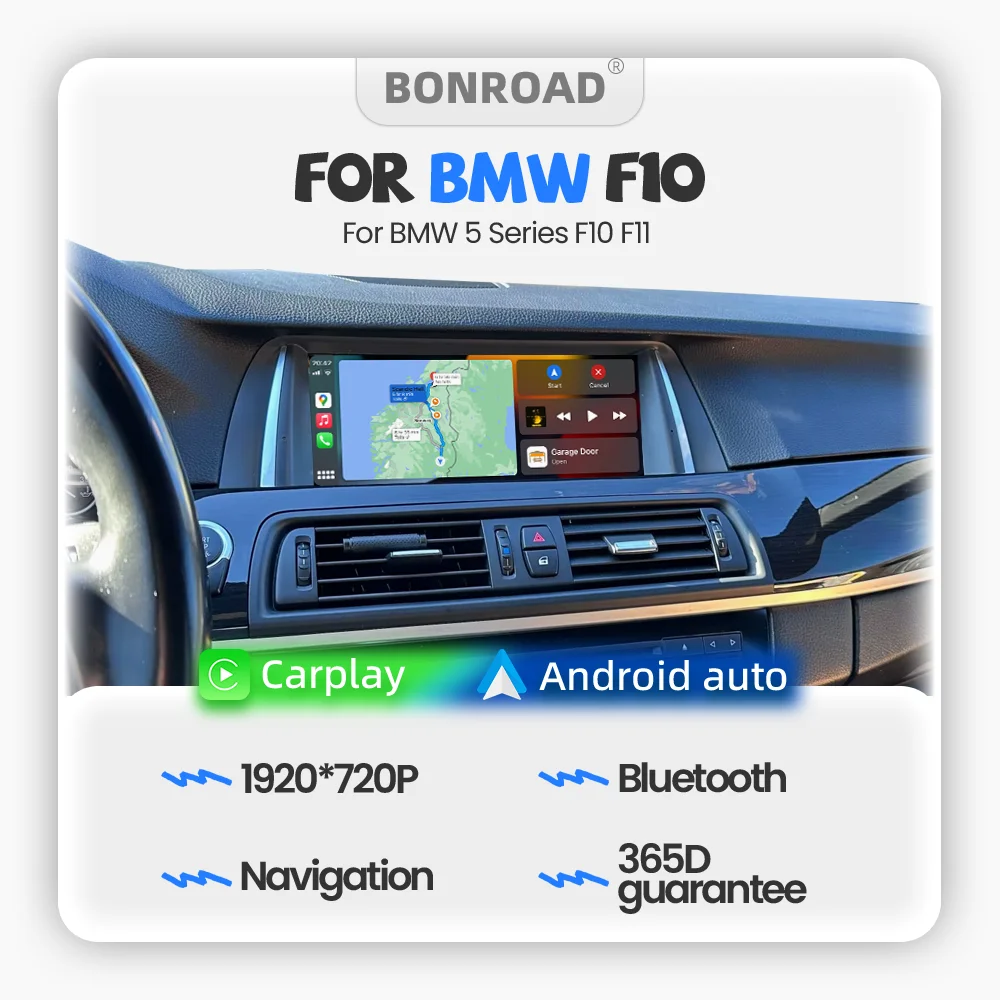 BONROAD Pour BMW Série 5 F10 F11 NBT CIC Écran tactile sans fil CarPlay Android Auto Autoradio Multimédia GPS Navigation Stéréo