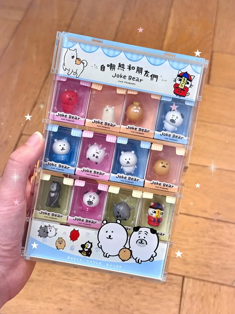 В наличии: Оригинальный набор мини-фигурок Joke Bear And Friends, серия Vol.1, полный комплект из 12 штук, милые коллекционные игрушки, подарок, акриловая подставка для хранения.