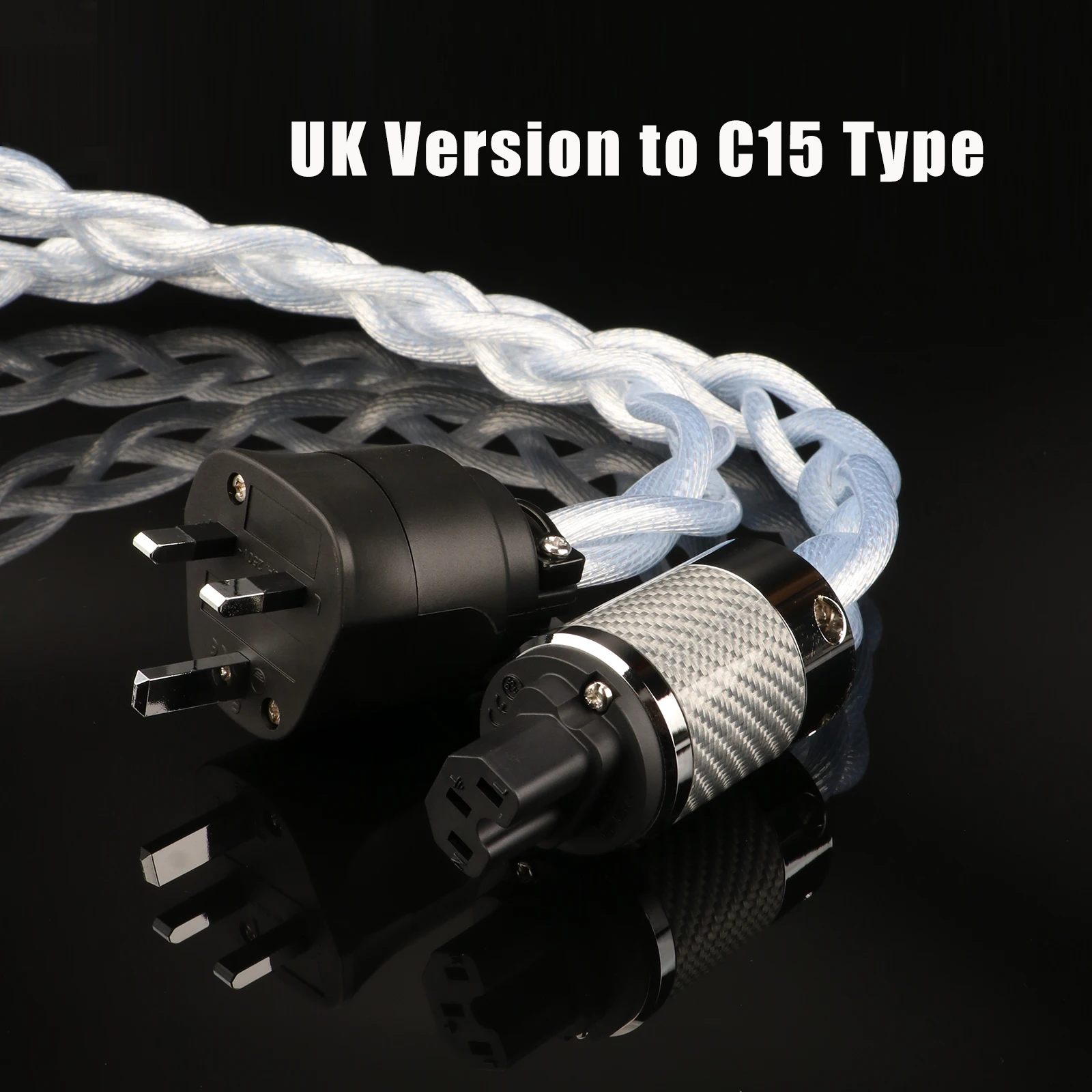 OCC Copper HIFI UK Power Cable,3 Strands Braided,Rhodium Plated UK Plug,Audiophile AC Mains Cord for Amplifier DAC Filter