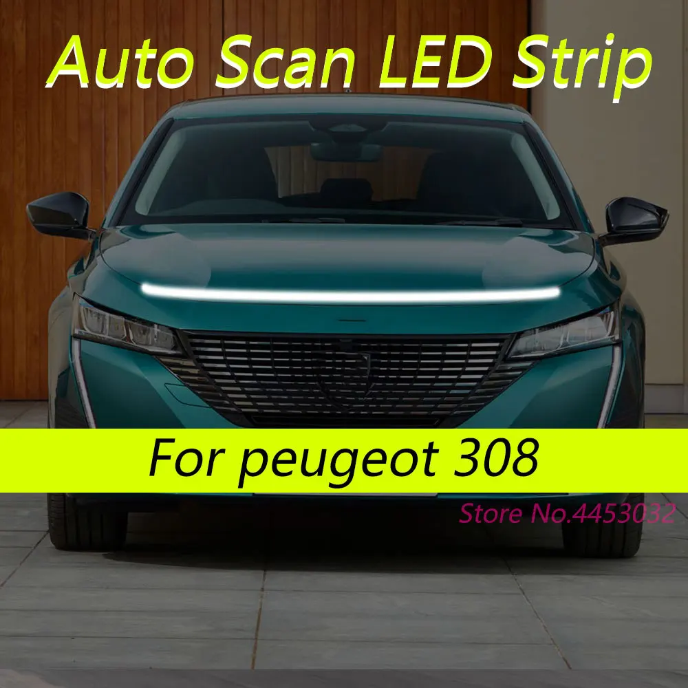 

Светодиодные ленты DRL с автоматическим сканированием и запуском для Peugeot 308 2007-2025, автомобильный капот, гибкие фары, приветственный свет, 59 дюймов