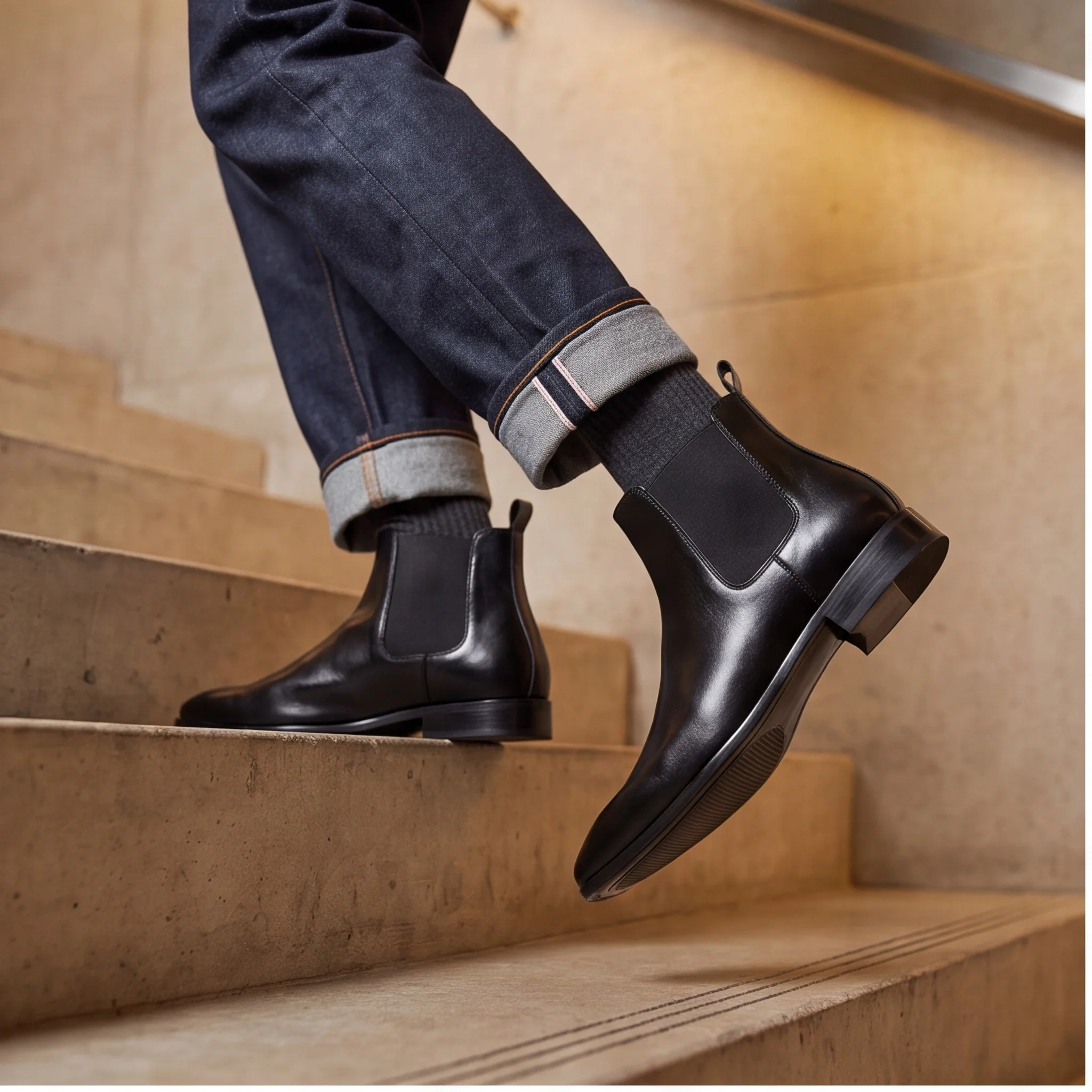 Chelsea-Stiefel für Herren, Knöchelhohe Stiefel, Elastische Seitenstiefel für Männer, Gummisohle, Polyesterfutter – Detail 5