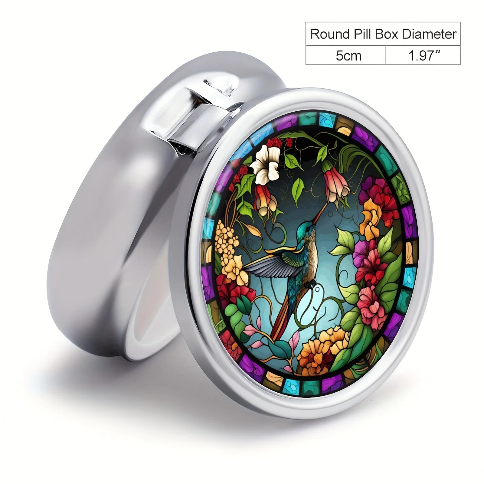 A Fantasy Hummingbird Pill Box,3 Frame Box,Mini Box, Pack for Handbags,Travel Portable Box,Pocket or Handbag