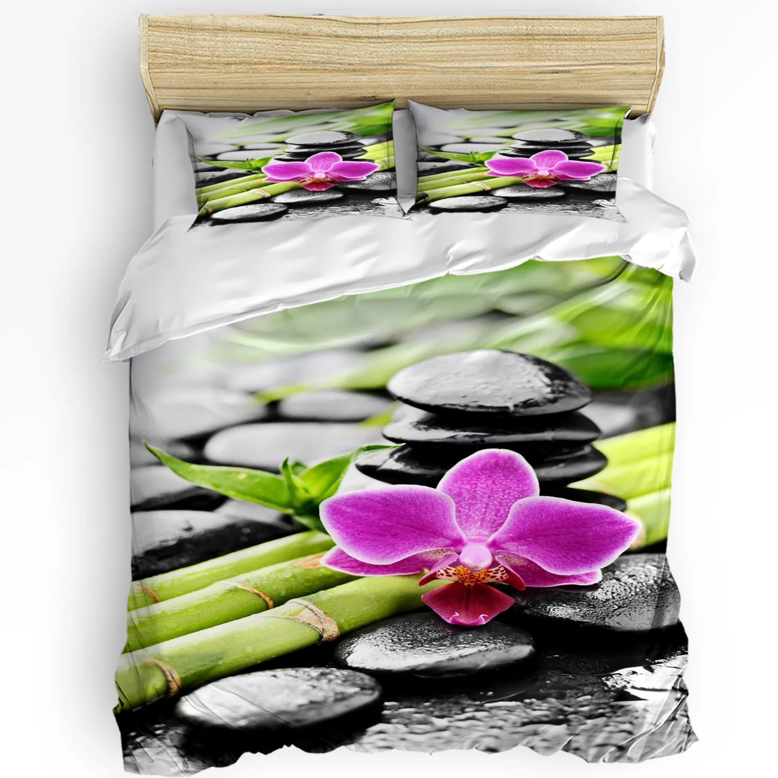 Orchid Dewdrop Zen Stone Arrow Bamboo 3pcs Bedding Set For Bedroom Double Bed Home Textile Duvet Cover Quilt Cover Pillowcase