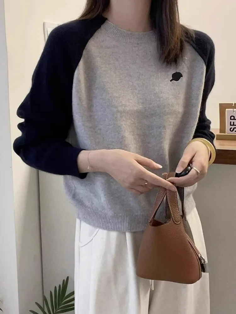 فضفاض طويل Sve جولة Ne محبوك رداء علوي من الصوف اللون Blo تصميم التخسيس Sle الكورية Faion الخريف الشتاء كسول شيك