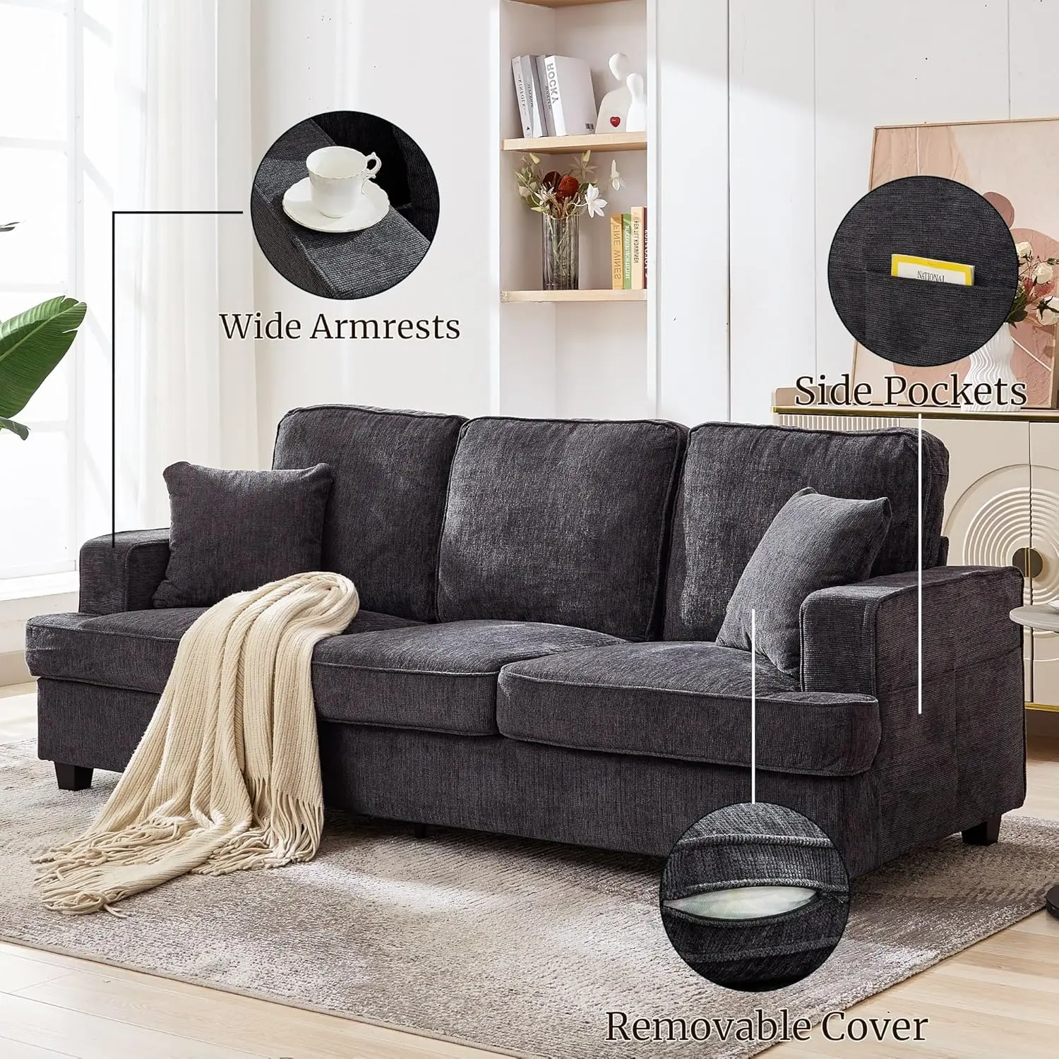 [وصول جديد! ]أريكة لغرفة المعيشة، أريكة سحابية مقاس 89 بوصة من الشنيل مع مقاعد عميقة ناعمة ومريحة للغاية، أريكة حديثة بثلاثة مقاعد