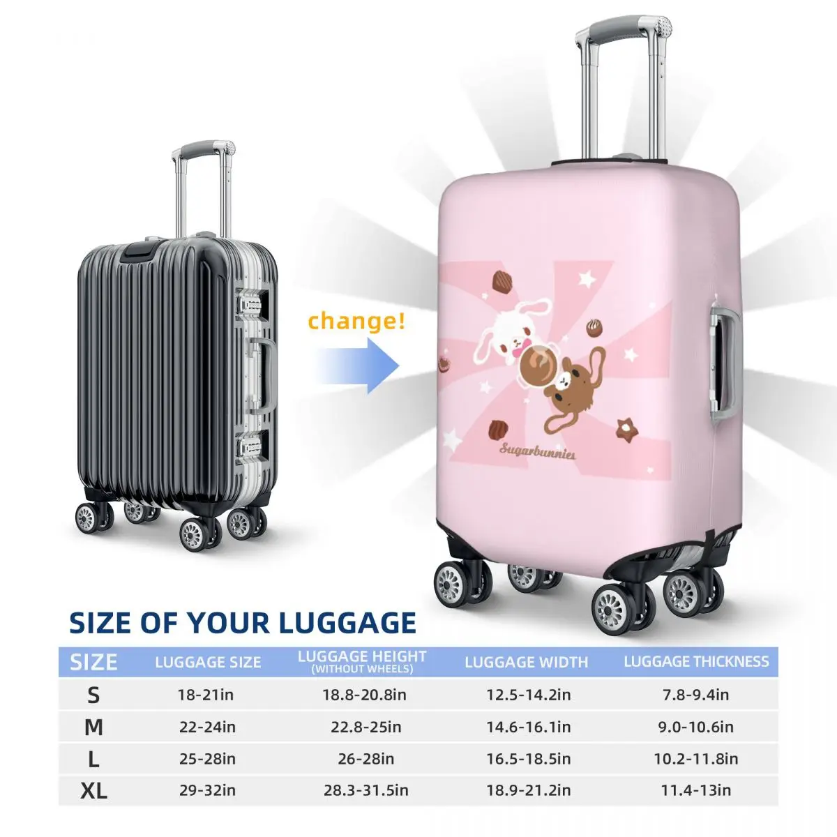 Sugarbunnies Suitcase Cover Protection Elastic Travel Luggage Protector Covers for 18-32 Inch