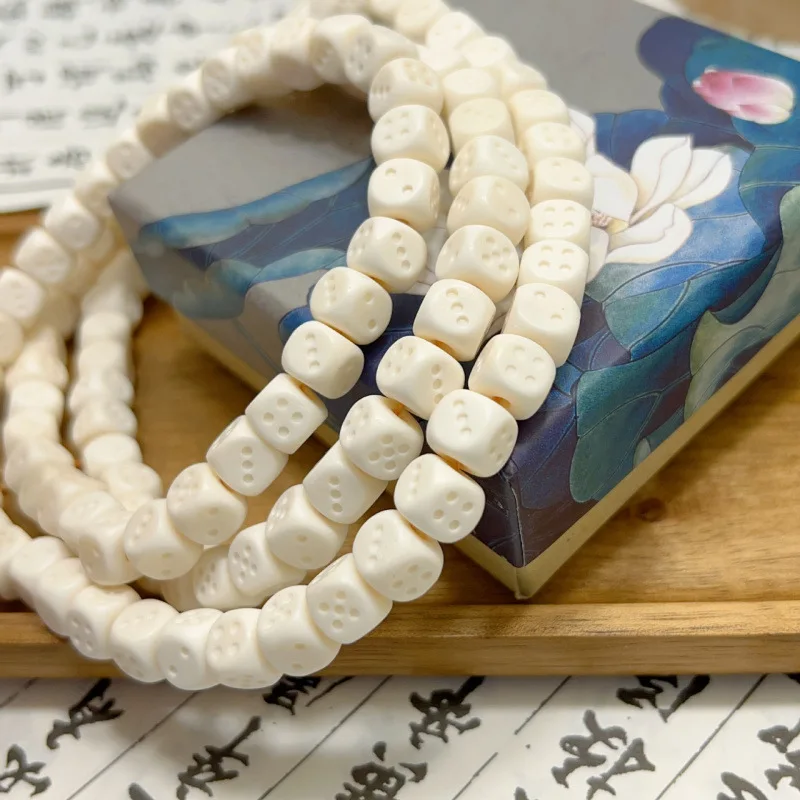 Bone Carved Hexagonal Sieve 108 White Bracelet Semi-Finished Loose Spacer Beads