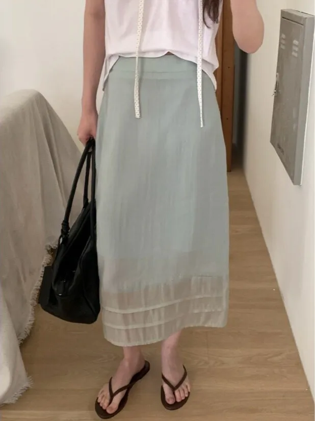 Summer Gentle Versatile Elastic Waist Pleated Layered Sweet Scented Half Skirt Bloggers Style Korean Style Spring Autumn Winter
