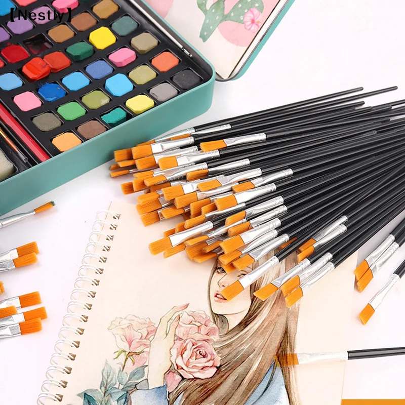 Malpinsel-Set, Kunstpinsel mit rundem, flachem Nylonhaar für Öl, Acryl, Aquarell, Kinder/Künstler/Anfänger/Studenten〔Nest〕