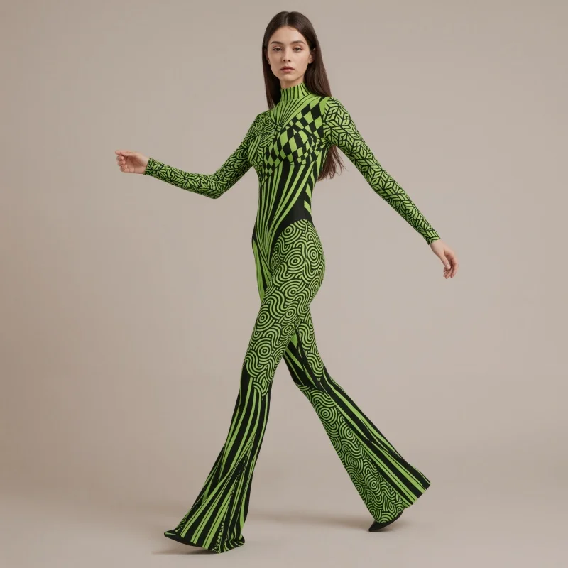 Mehrfarbiger Schlaghosen-Body mit Regenbogen-Effekt, ausgestellter Catsuit für Rave-Partys, Halloween, Schmetterlings-Skelett-Jumpsuit-Outfit 2026 – Detail 6
