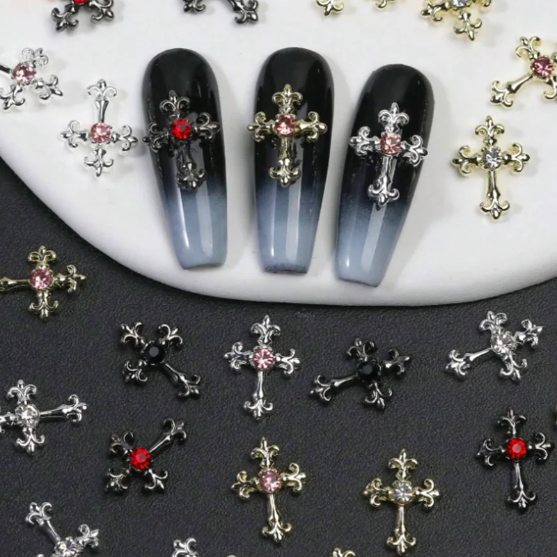 ثلاثية الأبعاد الصليب مسمار الفن الزركون جزءا لا يتجزأ من سبائك الرجعية الراين Y2K القوطية الشرير المعادن نمط مسمار الملحقات DIY بها بنفسك سحر مسمار الديكور