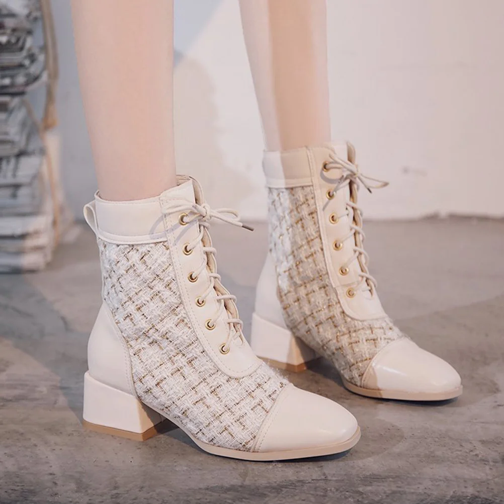 

1Pair Women Boots Chunky Heels British Style Mid-Heel Non-Slip Warm Autumn Winter Stylish Comfortable Boots Stylish Shoes