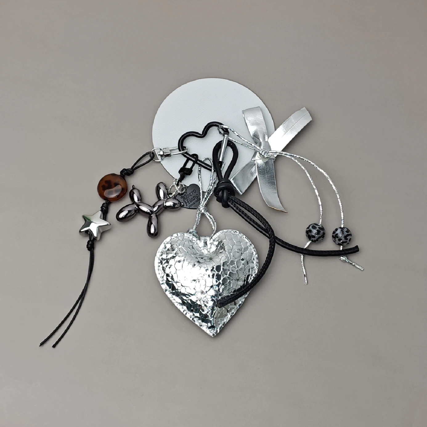 Y2K Cute Cartoon Balloon Dog Silvery Heart Bag Pendant For Women Girl's Multielement Accessories Fashion Keychain Gift