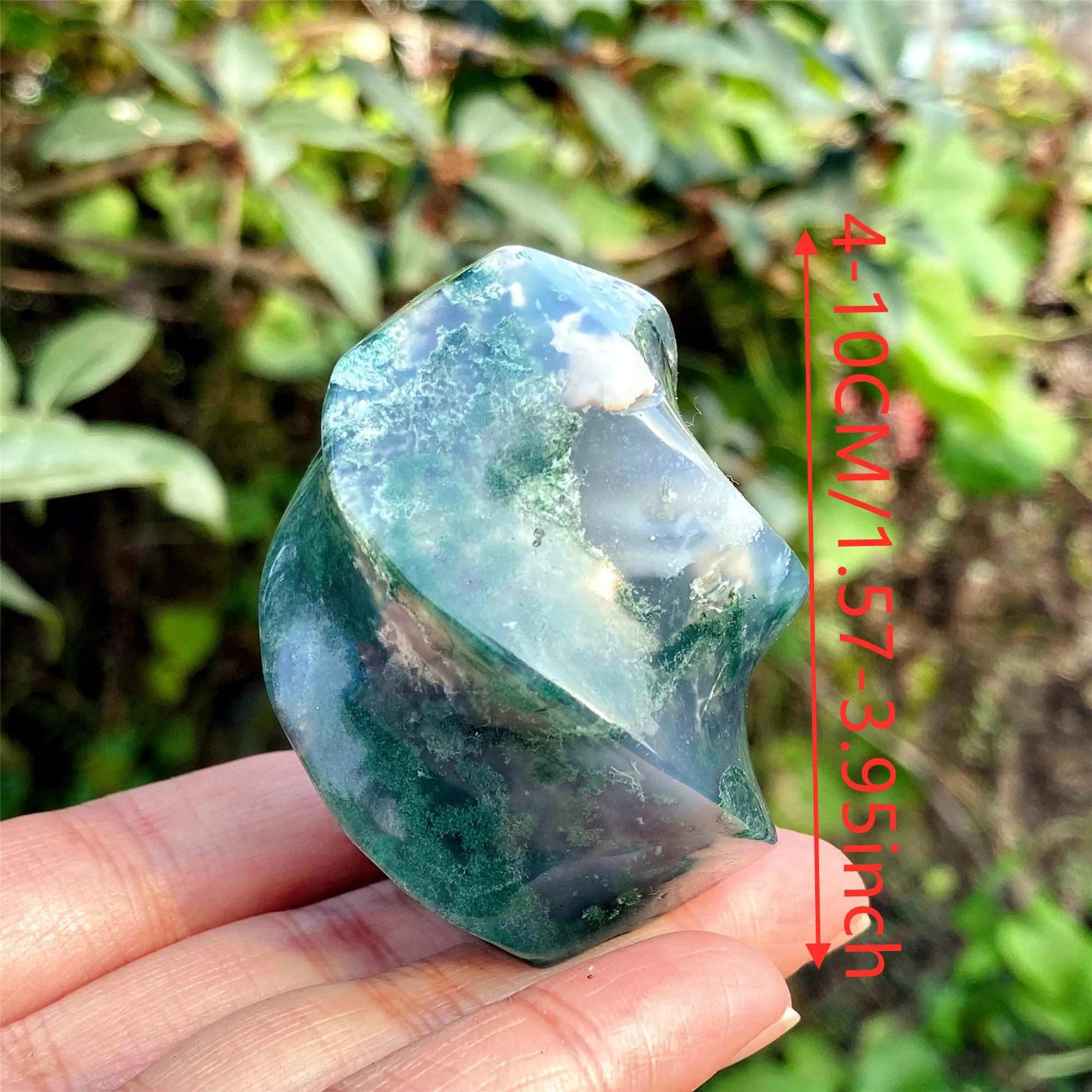 Natural Moss Agate Flame, Polished Gem Sculpture, Energy Mineral Specimen, Home Display Spiritual Decor Gift