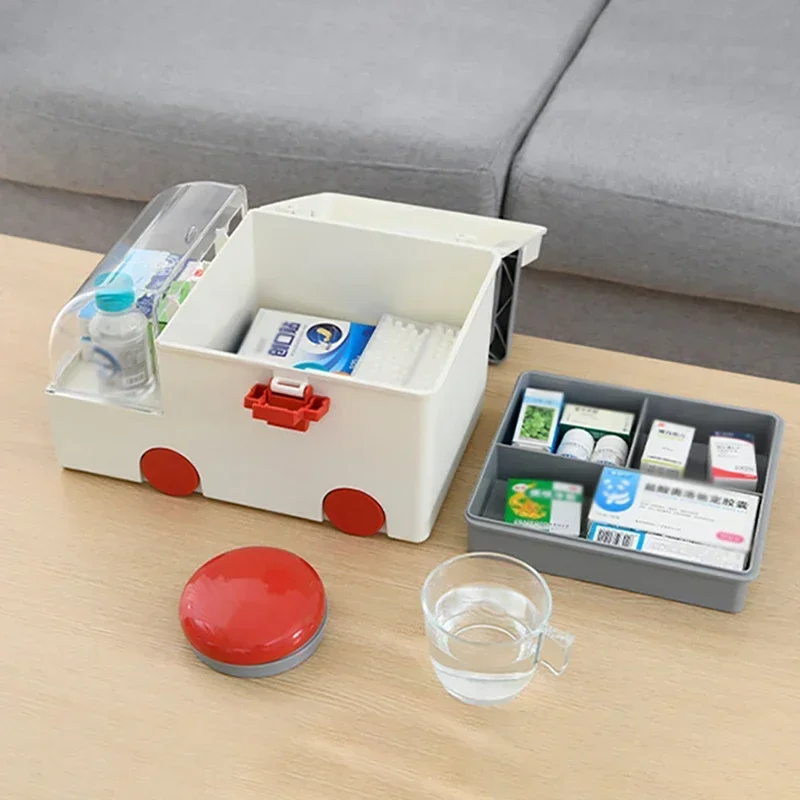 Caja médica para el hogar con forma de ambulancia de dibujos animados, caja médica portátil para niños, caja de almacenamiento de pastillas, caja de