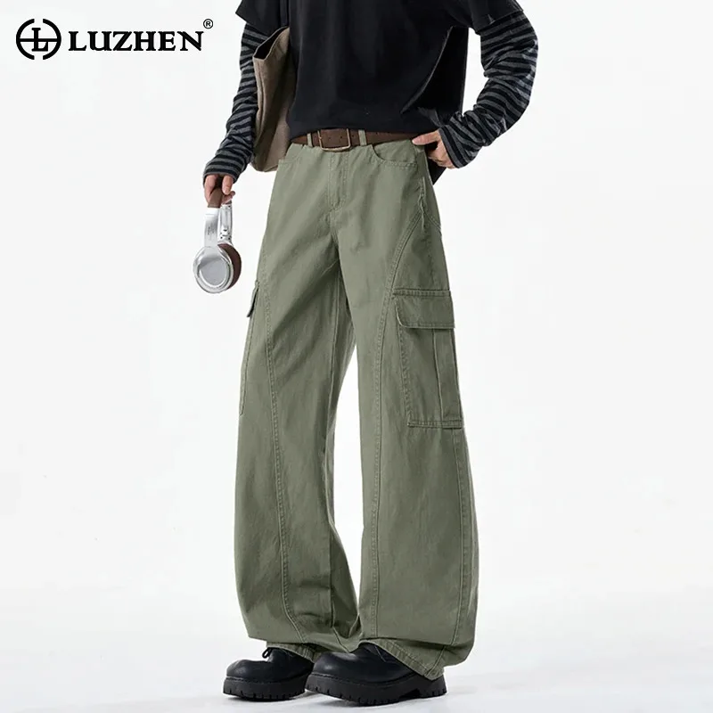 LUZHEN 2026 New Solid Color Multi Pockets Design Simple Style Cargo Trousers Men's Fashion Handsome Straight Casual Pants JY8343