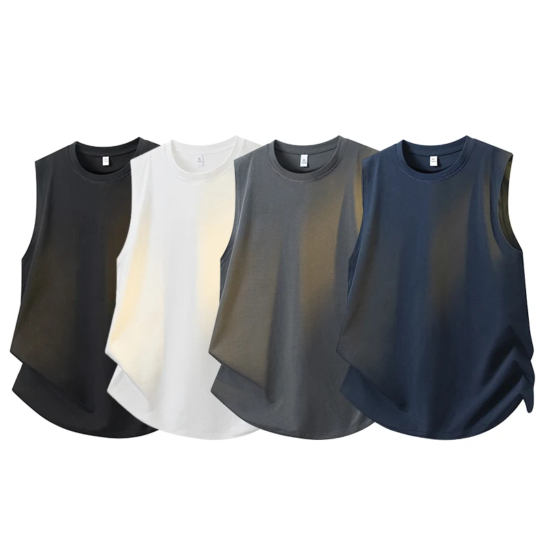 

2025 Men's Breathable Svel Vest American Trendy Brand Breathable Sport Dyed Casual Loose Fit Polyester T-irt Youth Ular Summer