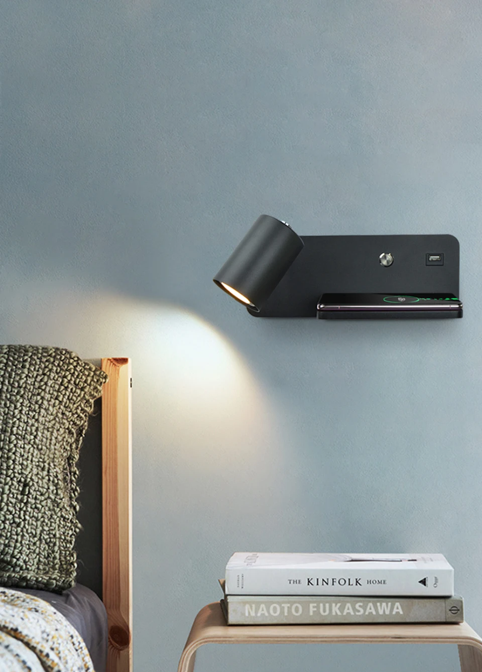 FÜHRTE Wand licht Innen Lesen Wand lampe Handy Drahtlose Lade und USB Lade Wand lichter Schlafzimmer Nacht lampen – Detail 3